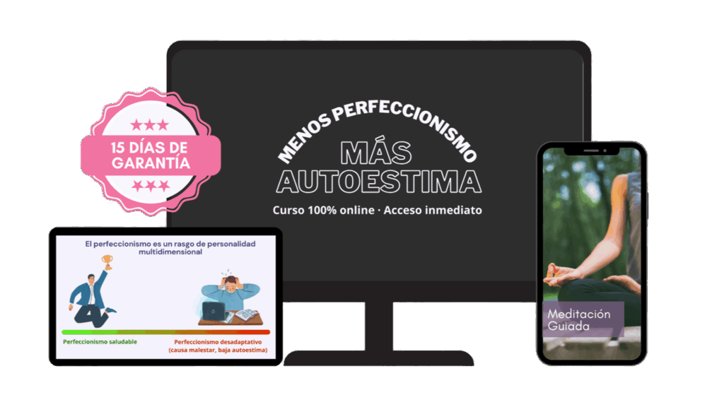 mockup curso online menos perfeccionismo. más autoestima